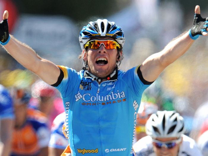 En 2008, celebrando su 1° diana en el Tour